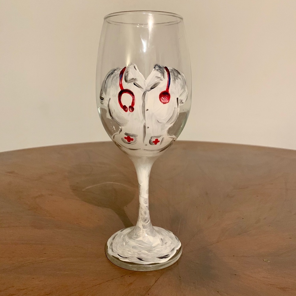 Hand painted nurse wine glass